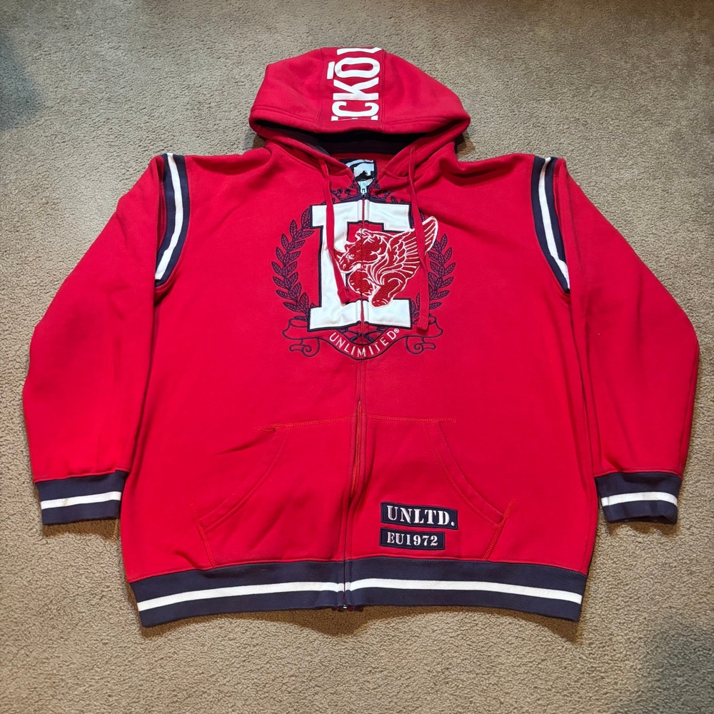 Vintage Y2K Ecko Unltd Zip Up Hoodie Men's Extra Large Red Baggy Skater Grunge